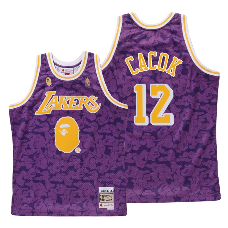 Men's Los Angeles Lakers Devontae Cacok #12 NBA BAPE X Mitchell Hardwood Classics Purple Basketball Jersey HMJ0183NP